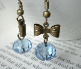 Aqua Blue Crystal Antique Inspired Bow Earrings
