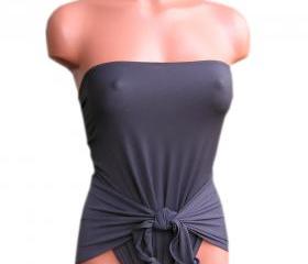 Bathing Suit Extra Small Wrap-around Swimsuit Solid Charcoal Grey