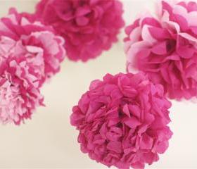 Pink Tissue Paper Pom Poms 5 Nursery Mobile / Baby Shower / Decoration READY TO SHIP 