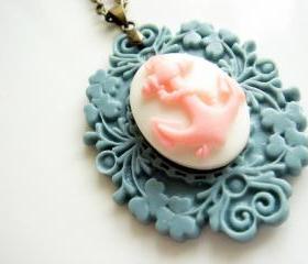 Pink Anchor Blue Resin Brass Necklace