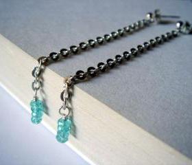 Faceted Aquamarine Long Slender Sterling Silver Earrings