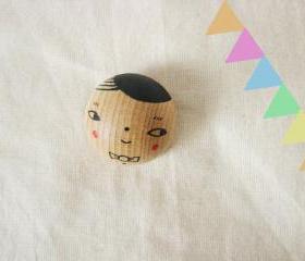 wooden brooch hand painted Mr Papillon