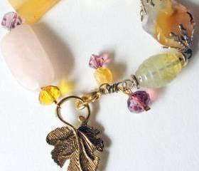 leaf bracelet with pink quartz 