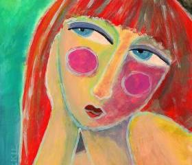 Hand Painted Ceramic Tile Abstract Portrait Painting of a Woman