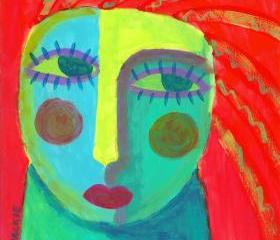 Hand Painted Ceramic Tile Funky Abstract Portrait of a Woman