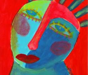 Hand Painted Ceramic Tile Funky Abstract Face Painting