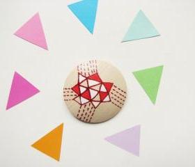 Red Geometric Triangles Hand painted wooden brooch