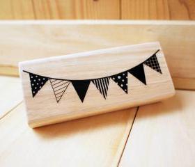 Wood Rubber Stamp, Party banner, Garland