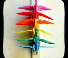 Rainbow Origami Peace Cranes Photo 5x5 TtV Colorful Photography Print - Home Decor Wall Art Photograph