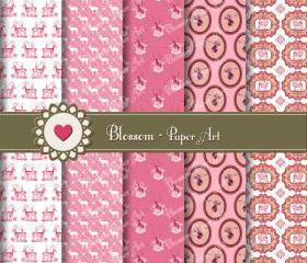 Pink Reindeer Digital Scrapbooking Pack - Scrapbook Paper - Printables - Collage Sheet - 12x12 inches - Blossom Paper Art