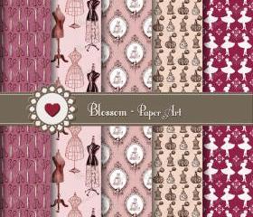 Vintage Sewing Scrapbooking Paper Pack - Digital Scrapbook - Purple - Mannequin - Ladies - Perfume - 12x12 inches - 300 dpi - 1030