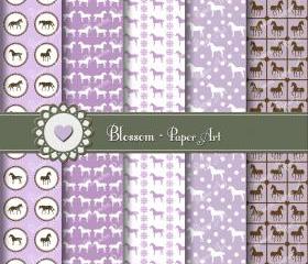 Violet Horses Scrapbooking Digital Paper Pack - Scrapbook - Collage Sheet - Printables - Download Images