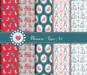 Vintage Digital Scrapbooking - Blue and Red Furniture Design - Download Image - Blossom Paper Art