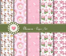 Pink Flowers Digital Scrapbooking - Vintage Paper - Download Images - Printables Scrapbook - 1023
