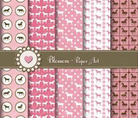 Pink Horses Scrapbooking Paper - Digital Download Image - 12x12 inches - 300dpi