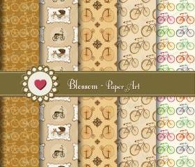 Brown Vintage Bicycles - Bikes - Digital Scrapbooking Pack - Scrapbook Paper - 12x12 300dpi - Download Image