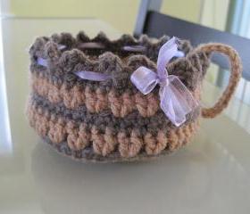 Crochet Cup-shaped Basket - Topaz/taupe heather (CCB1)