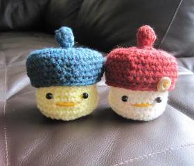Crochet Baby Face Container - yellow/teal heather (CBFC1) or natural/rusty red (CBFC2)