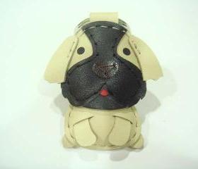 Monty the Black Mask Gold Shih Tzu leather keychain ( Black / Light Brown )