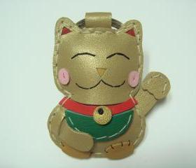 Makiyo the Maneki Neko leather keychain ( Gold )