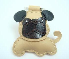 Bobby the Pug Leather Keychain ( Light Brown )