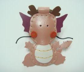 Puff the Magic Dragon leather keychain ( Metallic Pink )