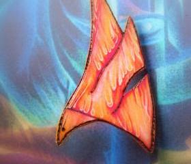 Star Bird wooden Badge/Brooch - decoupage, pyrography, dreams