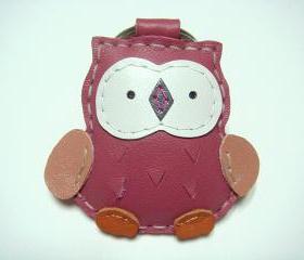 Lovely Fanny the Owl Leather Keychain ( Rose Pink )