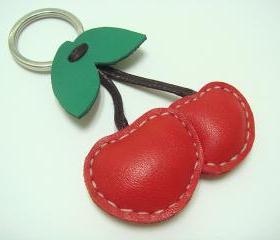 Cherry Leather Keychain ( Red / Green )