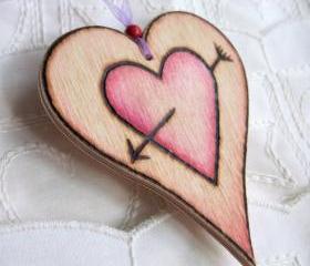 Cupid Heart-on-a-Card - personalized hanging wooden heart ... weddings, anniversarys, celebrations, love token