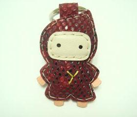 Taka the Ninja Leather Keychain ( Red lizard print )