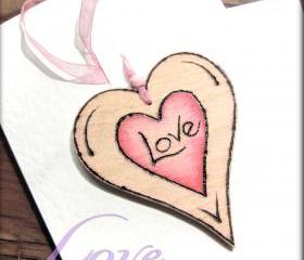 Wood Heart-on-a-Card - 'Love' hanging wooden heart ... weddings, anniversarys, celebrations, love token