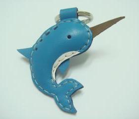 Aaron the Narwhal leather charm ( Blue )