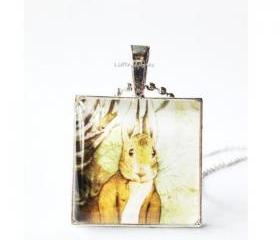 Benjamin Rabbit Easter Glass Tile Pendant Brown Bunny Keychain