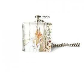 1 inch Square Peter Rabbit Blue Jacket Bunny Easter Glass Tile Pendant