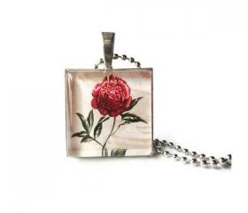 Nature Antique Flower Red Rose Glass Silver Necklace Handmade Gifts Keychain