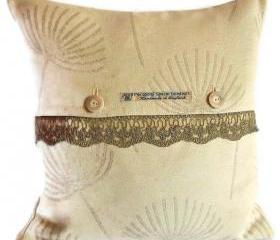 John Lewis Corey linen and lace cushion cover with button fastening 40cm