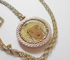 thai temple dancer necklace with vintage watch chain