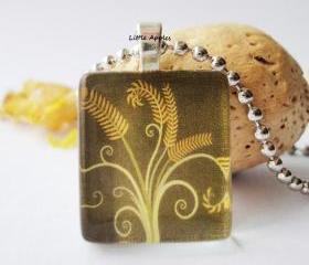Swirl Dark Green Fern Plant Glass Tile Pendant