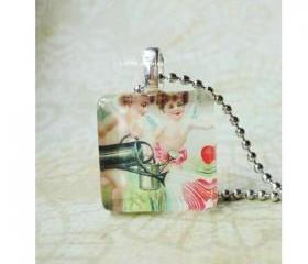 Handmade Cupid Glass Tile Necklace Pendant Square Inch Angel