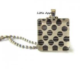 Faded Dark Brown Polka Dots Square Glass Tile Pendant