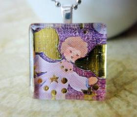 Handmade Jewelry Glitter Christmas Angel Glass Tile Pendant