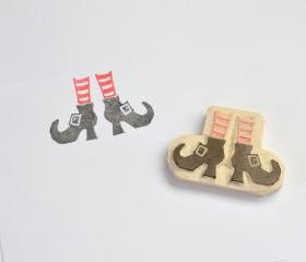  Hand Carved Rubber Stamp / Witch Boots