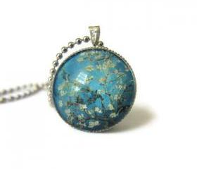 Van Gogh Painting Almond Blossom Tree Glass Pendant