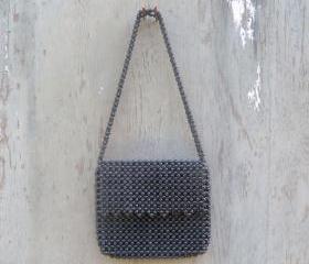 1970s Black Beaded Shoulder Bag
