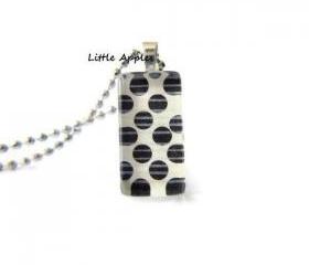 Dark Brown Polka Dots Rectangle Glass Tile Pendant