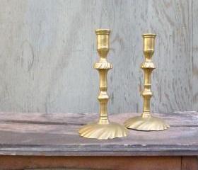 Vintage Pair of Brass Candleholders