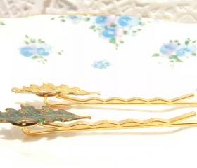  Small Leaf Bobby Pin Set - Woodland