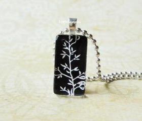 Leaves Small Domino Rectangle Glass Tile Pendant Nature Silhouette