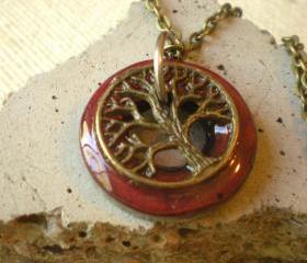 Tree of Life Necklace: Deep Red and Brass